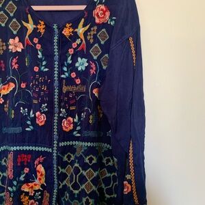 Johnny Was Blue Floral Embroidered Blouse